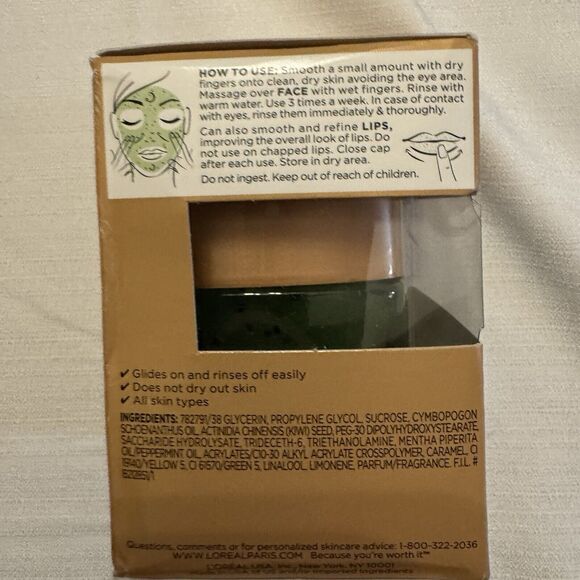 L'Oreal Paris Pure Sugar Scrub Purify & Unclog 3 Pure Sugars + Kiwi 1.7 oz ~NEW~ - Picture 3 of 5